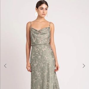 Jenny Yoo sage green tea length dress